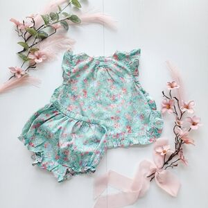Janie and Jack Mint and Pink Floral Baby Set
